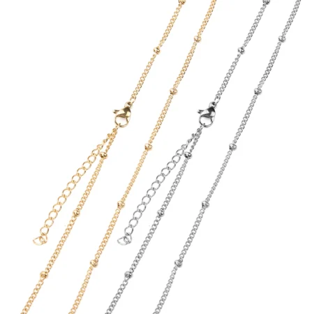 5Pcs/Lot Stainless Steel 2.0mm Satellite Beaded Ball Chain Necklace 45+5mm Long Adjustable Link Chain Collar Women Jewelry