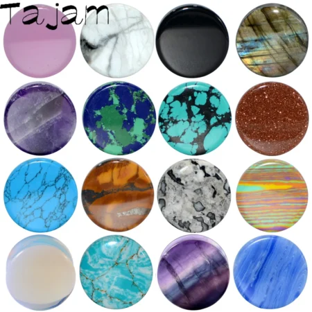 2PCS Natural Stone Double Flared Plug Opal Quartz Ear Tunnel Gauge Colorful Stone Ear Expander Weight Body Piercing Jewelry