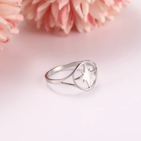 COOLTIME Hollow Signet Stars Rings for Women Stainless Steel Talisman Ring Anniversary Gift Friends Fashion Jewelry Steel Color
