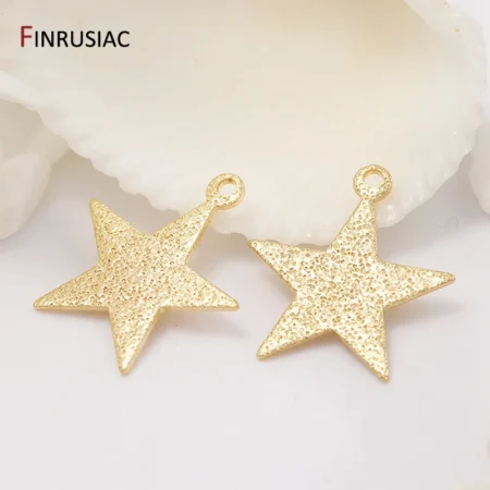 Trendy 14K Gold Plated Brass Frosted Stars Pendants For Jewelry Making Handmade DIY Earring Charms Findings Components Wholesale
