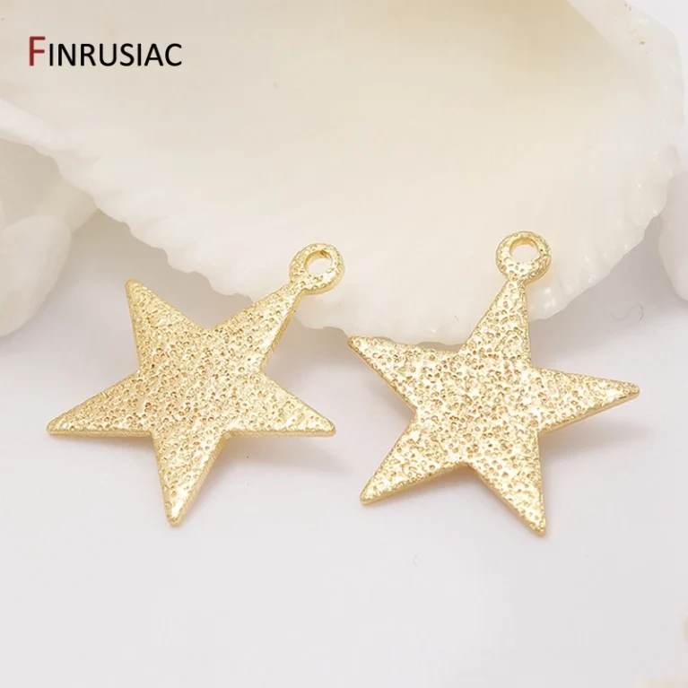 Trendy 14K Gold Plated Brass Frosted Stars Pendants For Jewelry Making Handmade DIY Earring Charms Findings Components Wholesale
