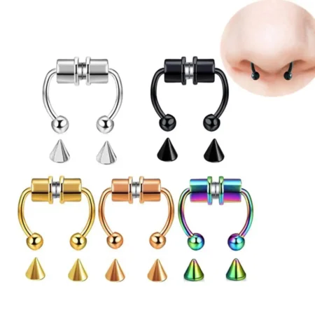 Women Fake Piercing Nose Hoop Septum Fake Septum Piercings Nose Clip Rock HipHoop Stainless Steel Magnet Punk Body Jewelry Gifts