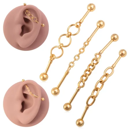 1pc Chain Industrial Piercing Stainless Steel Industrial Earrings Barbell Cartilage Stud Industrial Piercing Jewelry 16G