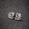 1 Pair Cute Cat Stainless Steel Stud Earrings for Mens Womens Punk Students Gifts Trend Fashion Small Ear Studs Jewelry
