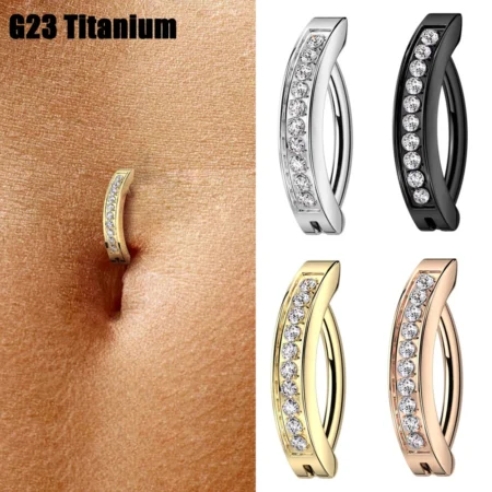 1PC Implant Grade G23 Titanium Cz Belly Button Ring Septum Ring Clicker Belly Clip Navel Ring Curved Barbell Piercing Jewelry