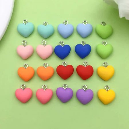 20pcs 13*14mm Colorful Hearts Design Charms 3D Resin Pendants For DIY Bracelet Necklace Jewelry Making Accessories