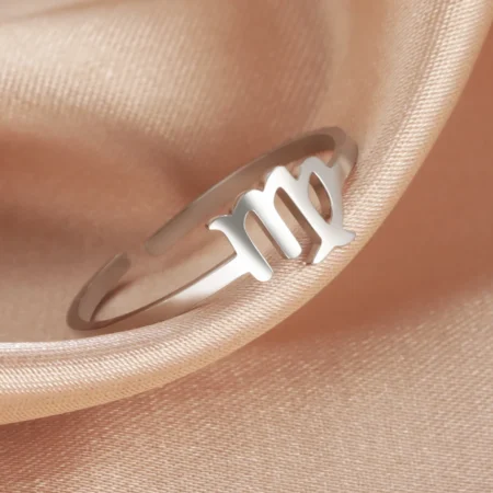 Amaxer Stainless Steel 12 Constellation Rings for Women Zodiac Signs Open Ring Aries Leo Virgo Gemini Libra Birthday Party Gift
