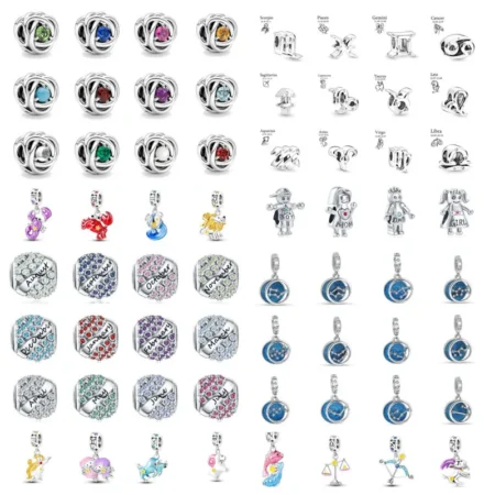 New Birthday Stone Zodiac Ariel Leo Blue Pendant Bead Fit Original Charms Silver Plated 925 Bracelet For Women Fashion Jewelry