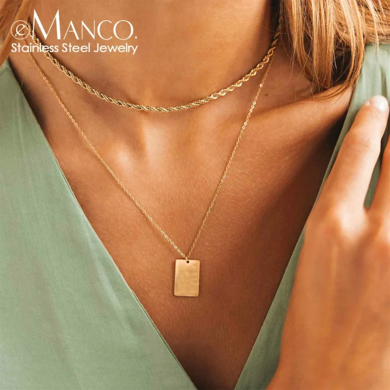 eManco 2025 Stainless Steel Combination Style Jewelry Set Double Couple Twisted Chain Pendant Christmas Gift Jewelry Wholesale