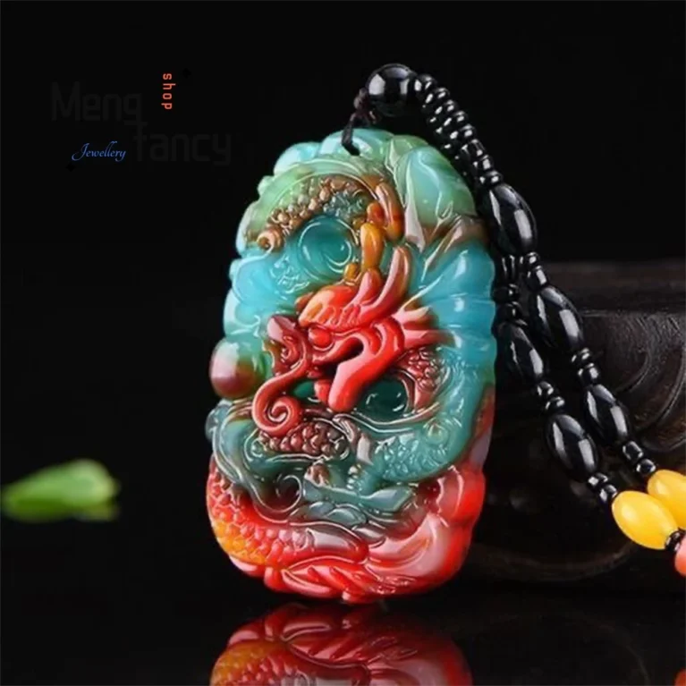 Natural Seven Colours Jade Zodiac Dragon Pendant Charm Fashion Men Women Jewelry Designer Engraver Luxury Mascot Holiday Gift