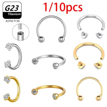 G23 Titanium ASTM-F136 Piercings Nose Ring C rod Body Jewelry Internal Thread Cartilage Helix Earrings Wholesale