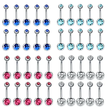 10Pcs Stainless Steel Belly Button Piercings Navel Earrings Gemed Goth Belly Rings Piercing Ombligo Punk Body Jewelry Women Men