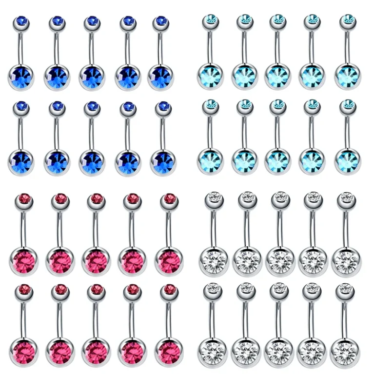 10Pcs Stainless Steel Belly Button Piercings Navel Earrings Gemed Goth Belly Rings Piercing Ombligo Punk Body Jewelry Women Men