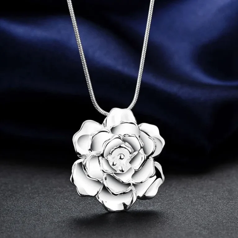 925 Sterling Silver 18 Inch Snake Chain Flower Pendant Necklace For Women Fashion Wedding Party Charm Jewelry