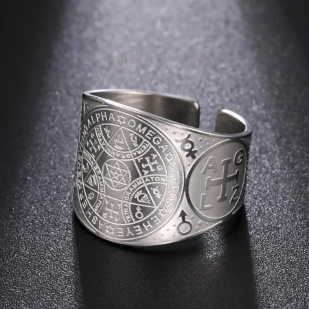 Angel Seal Open Rings Enochian Kabbalah Magic Protection Amulet Stainless Steel Hexagram Triangle Finger Ring Religious Jewelry
