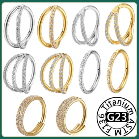 F136 Titanium 16G Hinged Segment Nose Ring ZC Septum Clicker Daith Earrings Hoop Ear Cartilage Tragus Helix Piercing Jewelry