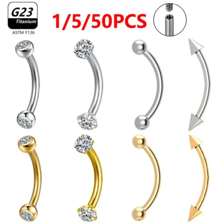 1/5/50pcs G23 Titanium ASTM-F136 Piercings Eyebrow zircon Earring Internal thread Eyebrow Body Jewelry Wholesale