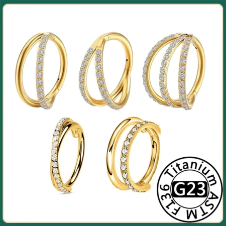 G23 Titanium Nose Ring Clicker Ear Cartilage Tragus Helix Daith Round Earrings Hoops CZ 16G Hinged Segment Body Piercing Jewelry