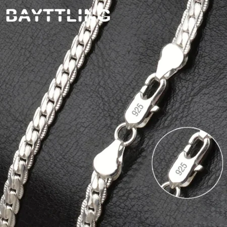 BAYTTLING 925 Sterling Silver Bracelet 5mm 8/18/20/22/24 Inch Necklace Full Sideways Chain For Women Men Fashion Jewelry Gift