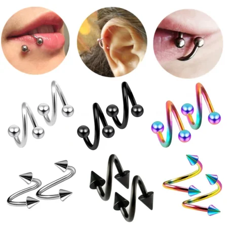 1Pair Surgical Steel Spiral Twisted Lip Ring Nose Rings 16 Gauge Ear Cartilage Helix Piercing Body Accessories Jewelry