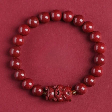 Genuine Red Cinnabar Chinese zodiac Bracelet Bead Bangle Natural Stone Jewelry Energy Healing Trendy Accessory Fashion Gift