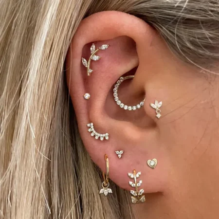 Tragus Daith Helix Lobe Ear Piercing for Women Heart Leaf Zircon Cartilage Piercing Earring Stainless Steel Fashion Jewelry Gift