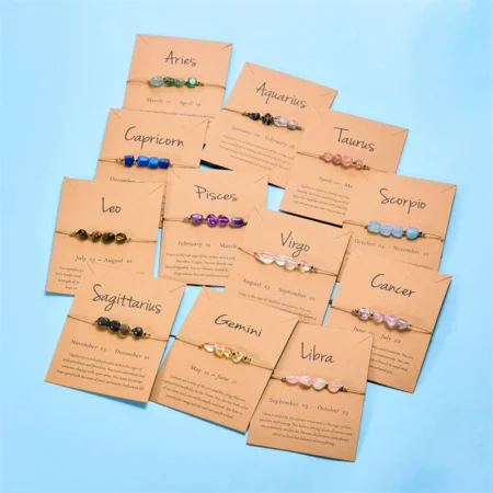 Simple 12 Constellations Colorful Crystals Natural Stone Beads Bracelet for Women Men Handmade Braid Chain Bracelet Jewelry Gift