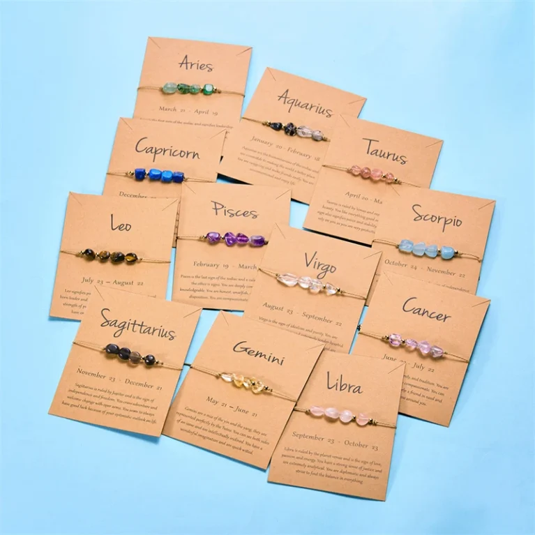 Simple 12 Constellations Colorful Crystals Natural Stone Beads Bracelet for Women Men Handmade Braid Chain Bracelet Jewelry Gift