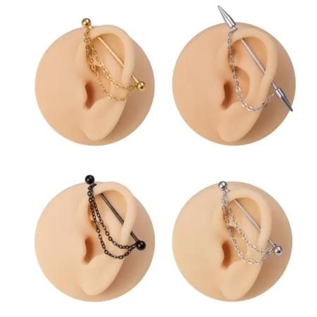 1pc 38mm Surgical Steel Industrial Piercing Jewelry with Chain Industrial Piercing Barbell Earrings Scaffold Bar for Women 14G