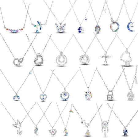 Luxury Necklace 925 Silver Original Sterling Zircon Dragonfly Butterfly Firefly Star Moon Chain Link For Women Wedding Jewelry