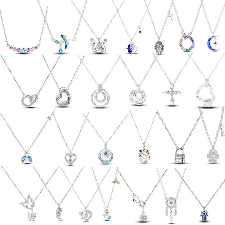 Luxury Necklace 925 Silver Original Sterling Zircon Dragonfly Butterfly Firefly Star Moon Chain Link For Women Wedding Jewelry
