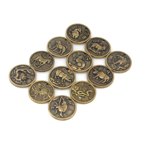 1pcs Solid Brass Keychain Charm Pendant High Quality Chinese Zodiac Signs Leather Craft DIY Decoration Keyring Animals Coin