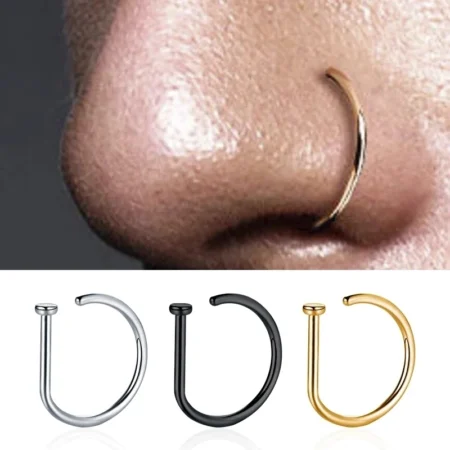 1Pcs Stainless Steel Fake Piercing Septum Nose Ring punk Non Piercing Lip Ring Earring Clip Non Perforation Fashion Body Jewelry