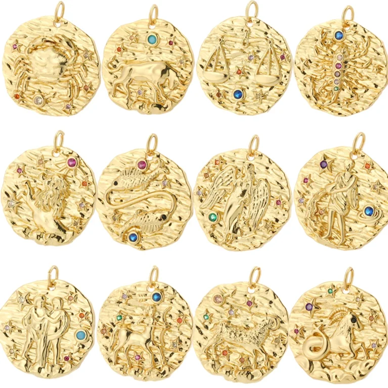 12 Zodiac Jewelry Charm Production Supplies Coin Pendant, Diy Necklace, Bracelet, Earrings, Jewelry Accessories
