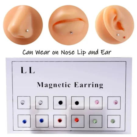 12PCS/Card Fake Cheater Non Pierced Magnet Ear Tragus Cartilage Lip Labret Stud Nose Ring Jewelry Magnetic Earring