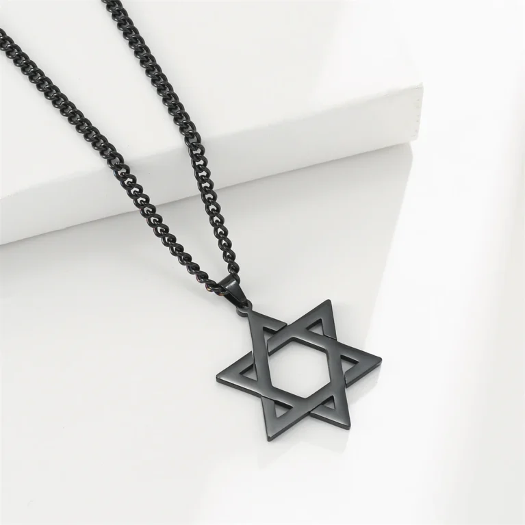 EUEAVAN Star of David Pendant Necklace Women Men Stainless Steel Gold Silver Black Color Classic Six-pointed Star Jewish Jewelry