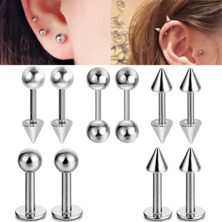 2/5/10Pcs Medical Stainless Steel Labret, Lip Piercing Jewelry Tragus Cartilage Ear Studs Earrings For Women / Men 2022 Trend