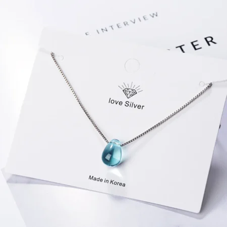 New in 925 Sterling Silver Blue Lucky Crystal Pendants Necklaces For Women Fashion Luxury Designer Jewelry GaaBou