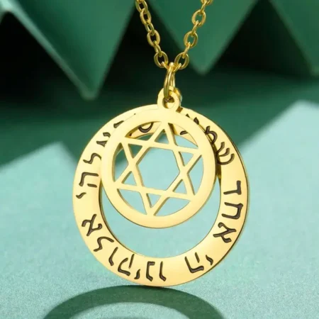 Dawapara Jewish Star of David Hebrew Shema Necklace Judaica Prayer Blessing Holy Pendant Stainless Steel Kabbalah Jewelry