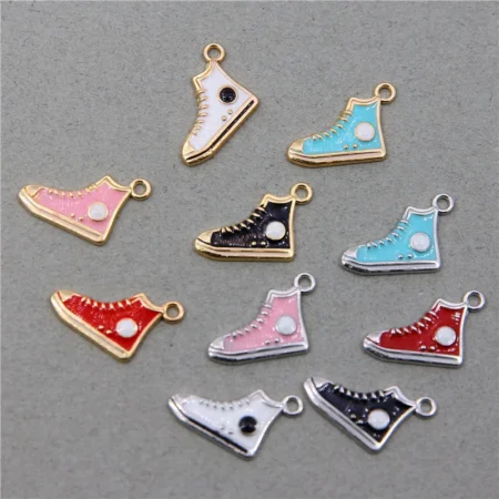 6pcs Mix 20*12MM enamel Gym sports shoes charms for bracelet, metal sneaker pendants dangle jewelry making findings components
