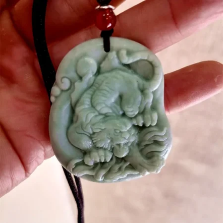 Natural Bean Green Handmade Carved Tiger Jade Pendant Fashion Boutique Jewelry Men's and Women's Zodiac Necklace Gift