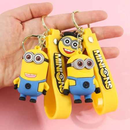 Kawaii Minions Keychain Cartoon Toys Model Silicone Pendant Keyring Cosplay Chinese Zodiac Car Backpack Key Holder Accessories