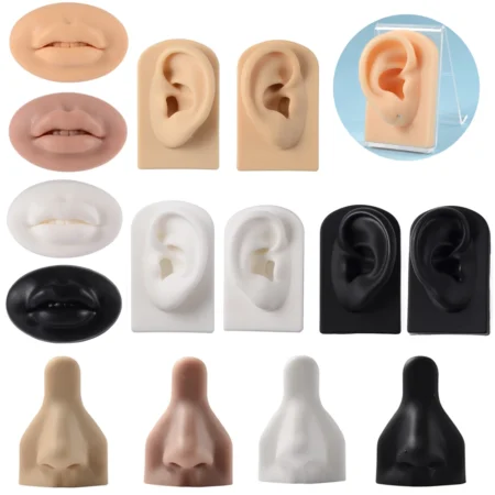 Soft Silicone Ear Nose Mouth Model Tattoo Practice Body Jewelry Display Piercing Tool Earring Acrylic Display Stand Kit