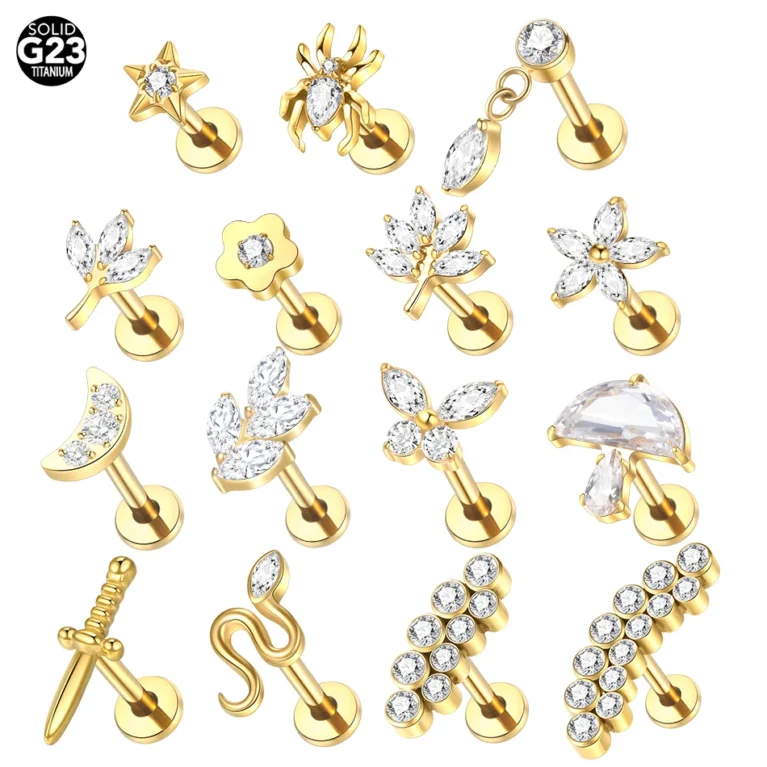 1PC Titanium Zircon Labret Piercings Lip Rings Gold Color CZ Cartilage Helix Lobe Conch Earring Stud Piercings Women Jewelry 16G