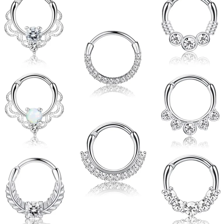 Drperfect 16G Septum Clicker Ring Stainless Steel CZ Opal Cartilage Helix Tragus Daith Earring Nose Rings Hoop Piercing Jewelry