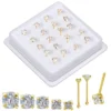 20 Pcs Straight Pin Nose Studs With 1.5mm 2MM 3MM 4MM CZ Crystal Nose Rings Piercing Body Jewelry Nose Bone Ball Pin