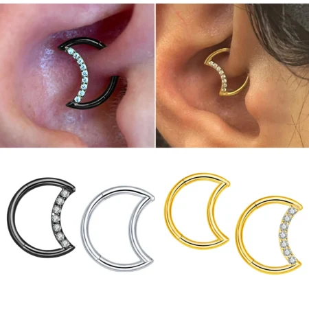 G23 Titanium Nose Rings Moon Daith Rook Piercing Earrings Jewelry Tragus Helix Cartilage for Women 16G