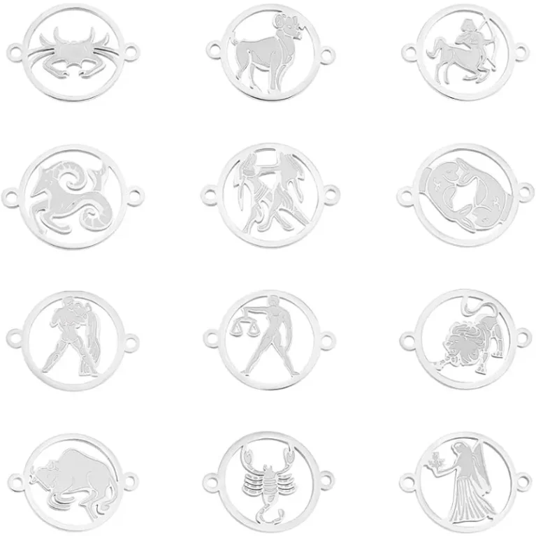 12Pcs 12 Style Constellations Charms 201 Stainless Steel Zodiac Link Connectors Constellations Pendants Jewelry Connector