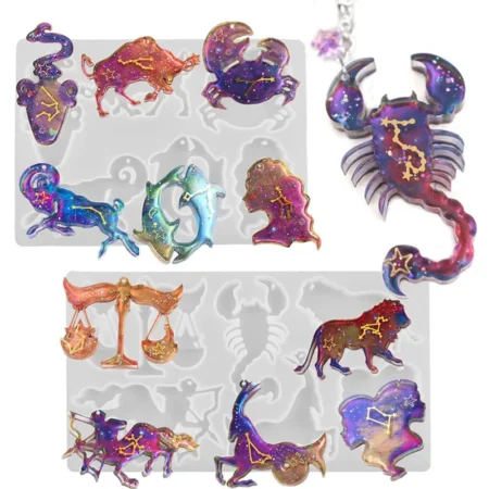 Zodiac Resin Molds, 12 Constellation Animals Keychain Silicone Mold, Unique Epoxy Resin Casting Molds, Pendant Mold for DIY Jewe