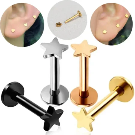 16G Piercing Titanium Steel Internal Thread Labret Flat Star Heart Top Tragus Helix Cartilage Earring Men Nose Stud body jewelry